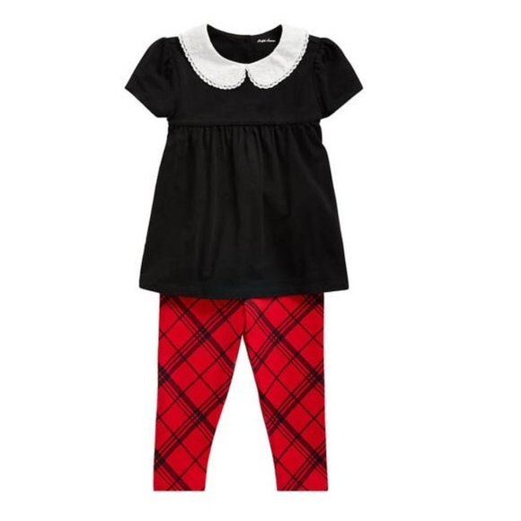 🎁 Ralph Lauren Baby Girls Top & Tartan Legging Set